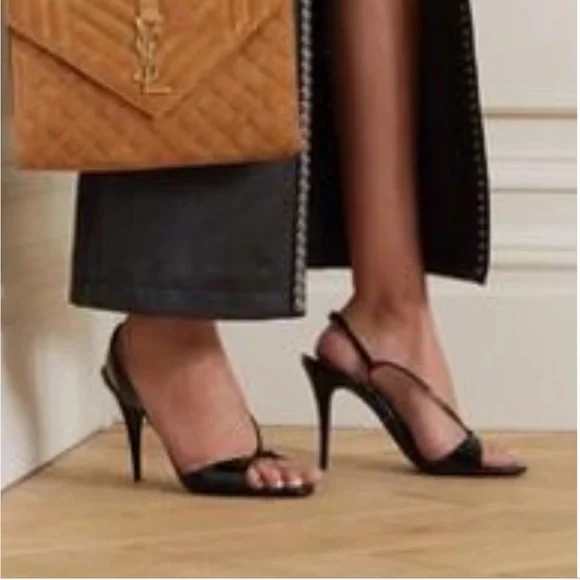 Saint Laurent, Anouk Patent Leather Slingback Sandals - Picture 2 of 15